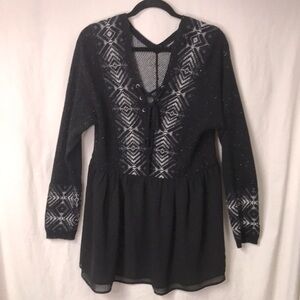 TORRID Women’s Lace up Sweater with Sheer Lined Hem Size L Black Gray Boho